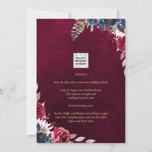 Bessenvleugelbloem Bruiloft Kaart (Achterkant)