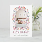 Bessenvormige boog met bladeren bordeauxrode Kerst Feestdagenkaart (Staand voorkant)