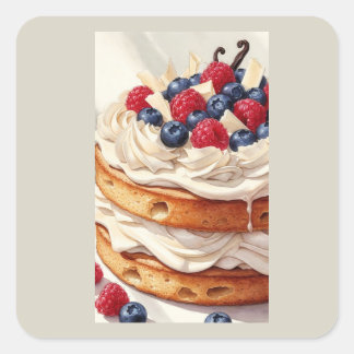 Bessenvreugde Laagcake Aquarel Illustratie Vierkante Sticker