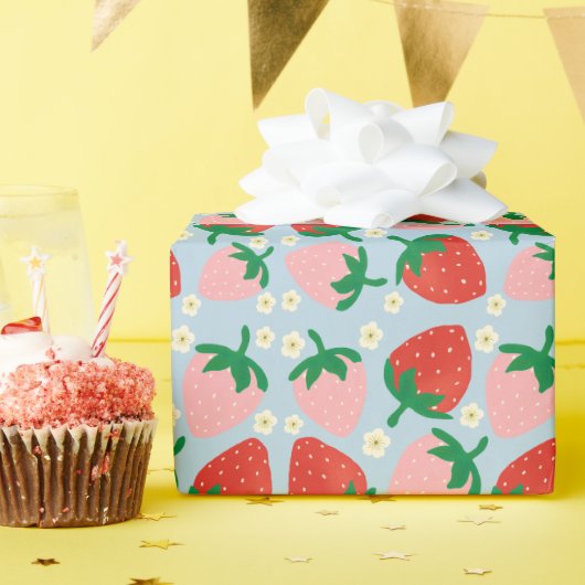 Bessenvreugde Pastelblauw Cadeaupapier (Verjaardagsfeest)