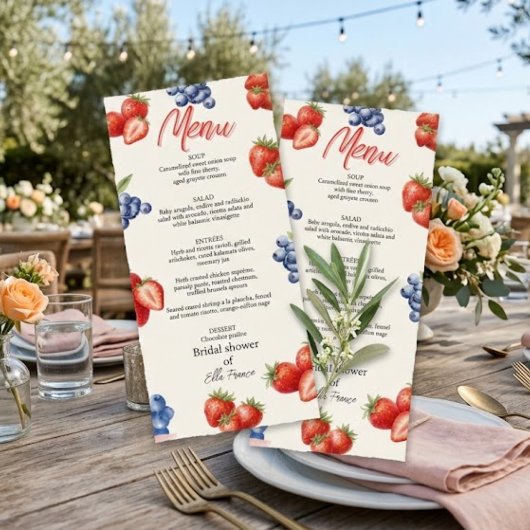 Bessenvriendelijk Aardbeien Bruiloftsontbijt Menu Kaart
