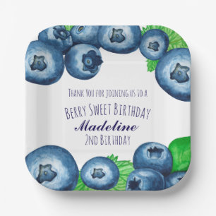 Bessenvriendelijke blauwe bessen verjaardags papie papieren bordje