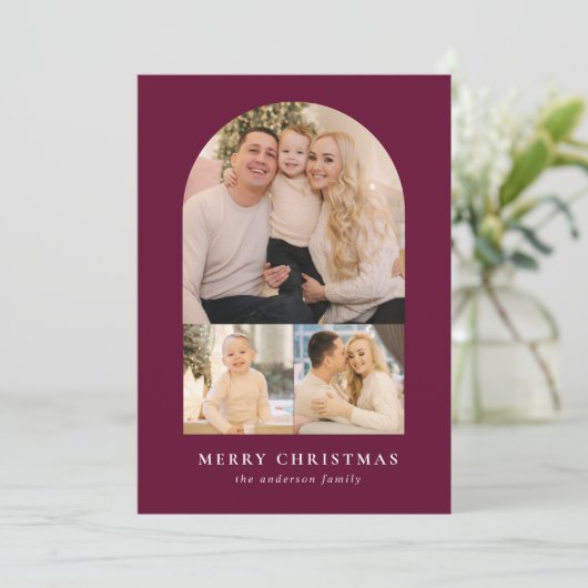 Bessenvriendelijke boog 3 foto feestdagenkaart (Staand voorkant)