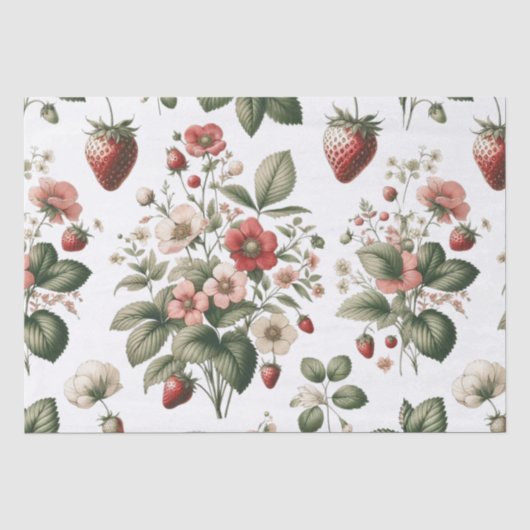 Bessenvrolijk Overal Aardbei en Bloemmotief Tissuepapier (Voorkant)