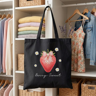 Bessenvrolijke Aardbei Zwarte Boodschappentas Tote Bag