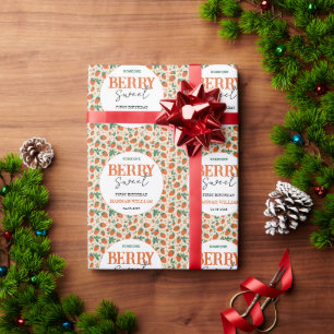 Bessenvrolijke Aardbeien 1e Verjaardagsfeestje Cadeaupapier