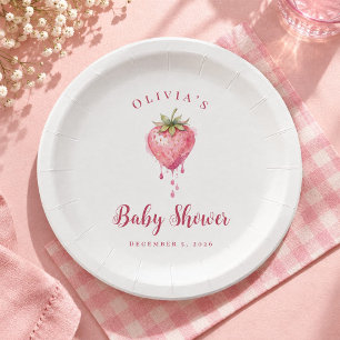 Bessenvrolijke aardbeien baby shower papieren bordje