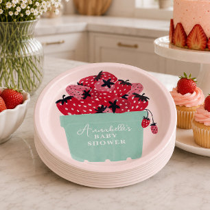 Bessenvrolijke Baby Shower Papieren Borden Aardbei Bordje