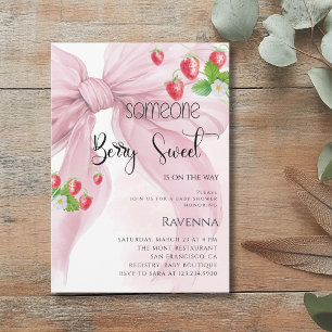 Bessenvrolijke preppy roze strik aardbei babyshowe kaart