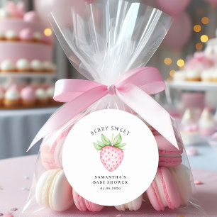 Bessenvrolijke Roze Aardbei Waterverf Baby Shower Ronde Sticker