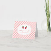 Bessenvruchte Aardbeien en Roze Witte Gingham Bedankkaart (Voorkant)