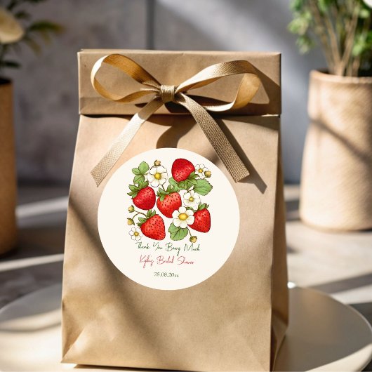 Bessenvruchten aardbei bruidsfeest cadeautje ronde sticker