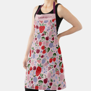 Bessenvruchtenpatroon Roze Gepersonaliseerde Naam Schort