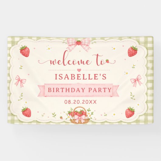 Bessie Aardbei Verjaardag Spandoek (Horizontaal)