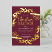Bessie Botanische Kerst Brunch Rood Folie Uitnodiging (Staand Voorkant)