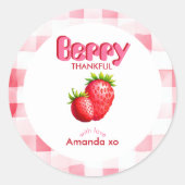 Bessie Dankbare Aardbei Baby Shower Favor Cadeau Ronde Sticker (Voorkant)