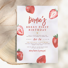 Bessie Eerst | Schattig Aardbeimeisje 1e Verjaarda Kaart