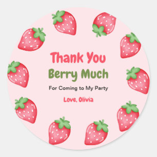 Bessie Eerste Aardbei 1e Verjaardag Bedankt Ronde Sticker