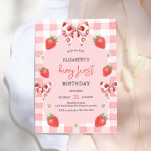 Bessie Eerste Aardbei 1e Verjaardagsuitnodiging