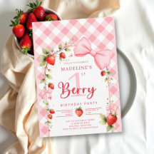 Bessie Eerste Aardbei Gingham Strik 1e Verjaardag