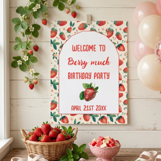 Bessie Eerste Aardbei Meisje 1e Verjaardagsfeestje Poster