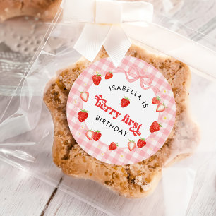 Bessie Eerste Aardbei Meisje 1e Verjaardagsfeestje Ronde Sticker