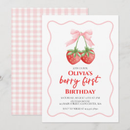 Bessie Eerste Aardbei Roze Strik 1e verjaardag Kaart