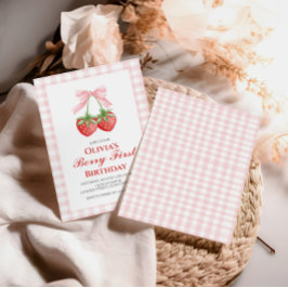 Bessie Eerste Aardbei Roze Strik 1e verjaardag Kaart