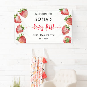 Bessie Eerste Aardbei Verjaardagsbanner Spandoek