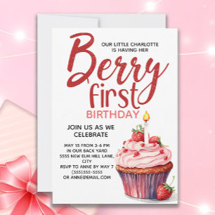 Bessie Eerste Aardbeien Cupcake 1e Verjaardag Kaart