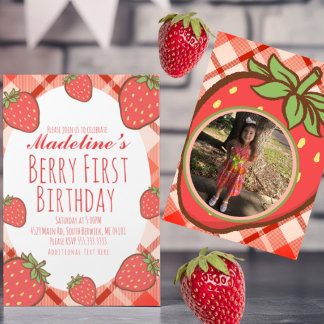 Bessie Eerste Aardbeien Fruit Verjaardag Foto Kaart
