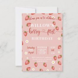 Bessie eerste aardbeien thema verjaardagsuitnodigi kaart