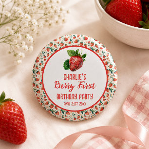 Bessie Eerste Aardbeimeisje 1e Verjaardagsfeestje Ronde Button 3,2 Cm