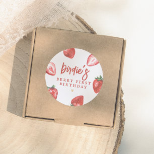 Bessie Eerste Aardbeimeisje Eerste Verjaardagsfees Ronde Sticker