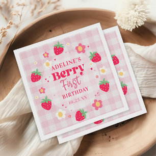 Bessie Eerste Mooie 1e Verjaardag Aardbei Servet