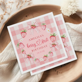 Bessie Eerste Mooie 1e Verjaardag Aardbei Servet