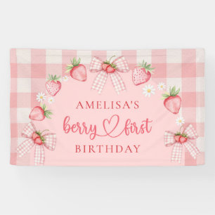 Bessie Eerste Mooie 1e Verjaardag Aardbei Spandoek