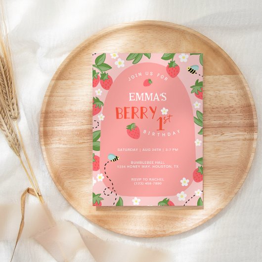 Bessie Eerste Roze Aardbei Bijen Verjaardagsfeestj Kaart