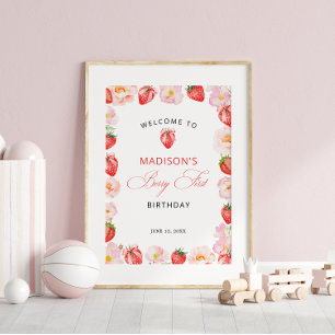 Bessie eerste verjaardag aardbei boog welkom poster