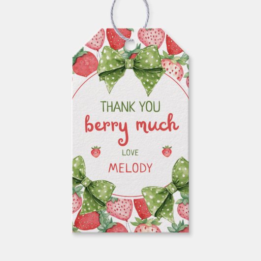 Bessie eerste verjaardag aardbei dank je cadeaulabel (Voorkant)