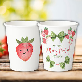 Bessie eerste verjaardag aardbei feestje papieren bekers