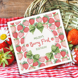 Bessie eerste verjaardag aardbei feestje servet