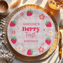 Bessie Eerste Verjaardag Aardbei Papieren Bordje