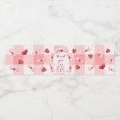 Bessie Eerste Verjaardag Aardbei Rode Gingham Stri Waterfles Etiket (Enkel label)