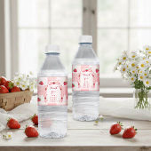 Bessie Eerste Verjaardag Aardbei Rode Gingham Stri Waterfles Etiket
