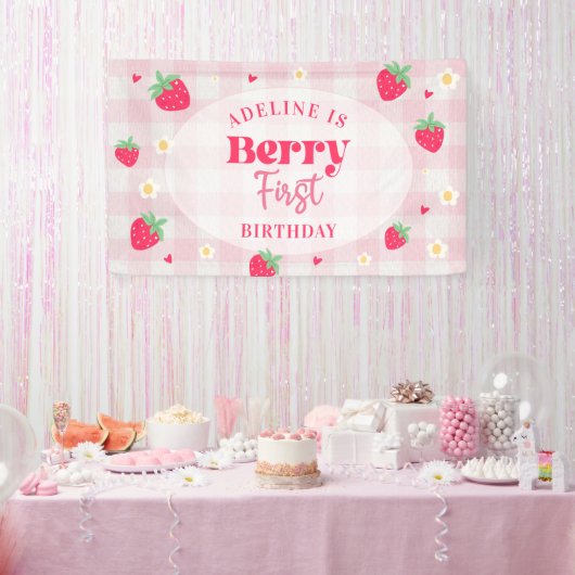 Bessie Eerste Verjaardag Aardbei Spandoek (Feest)