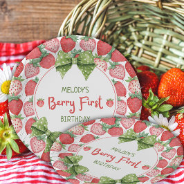 Bessie eerste verjaardag aardbeienfeest papieren bordje