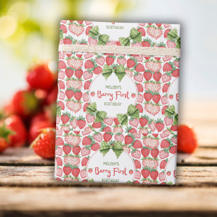 Bessie eerste verjaardag Aardbeienfeestje Cadeaupapier