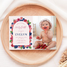 Bessie Eerste Verjaardag Aquarel Fruit Baby Foto Kaart
