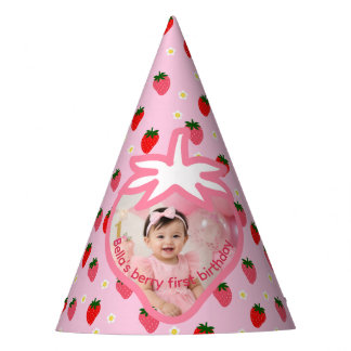 Bessie Eerste Verjaardag Meisje Aardbeien Feestje Feesthoedjes